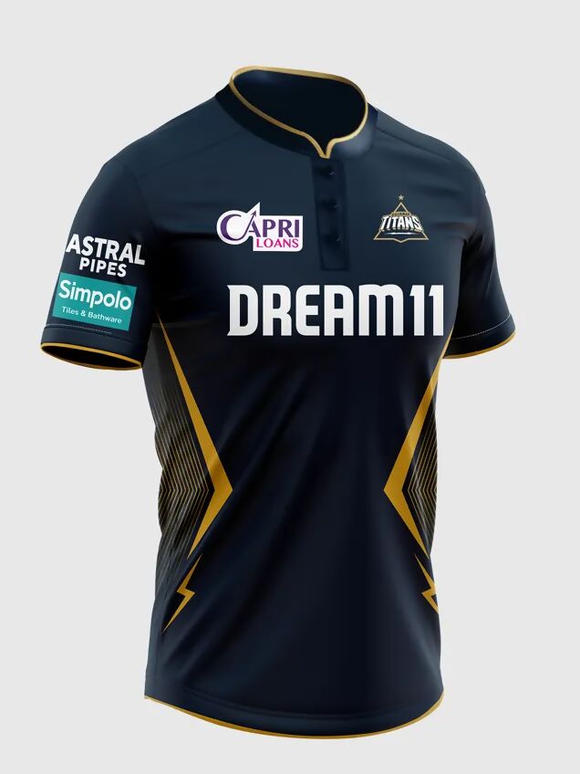 Gujarat Titans Men's Navy Blue And Gold Half Sleeves Jersey - Distacart
