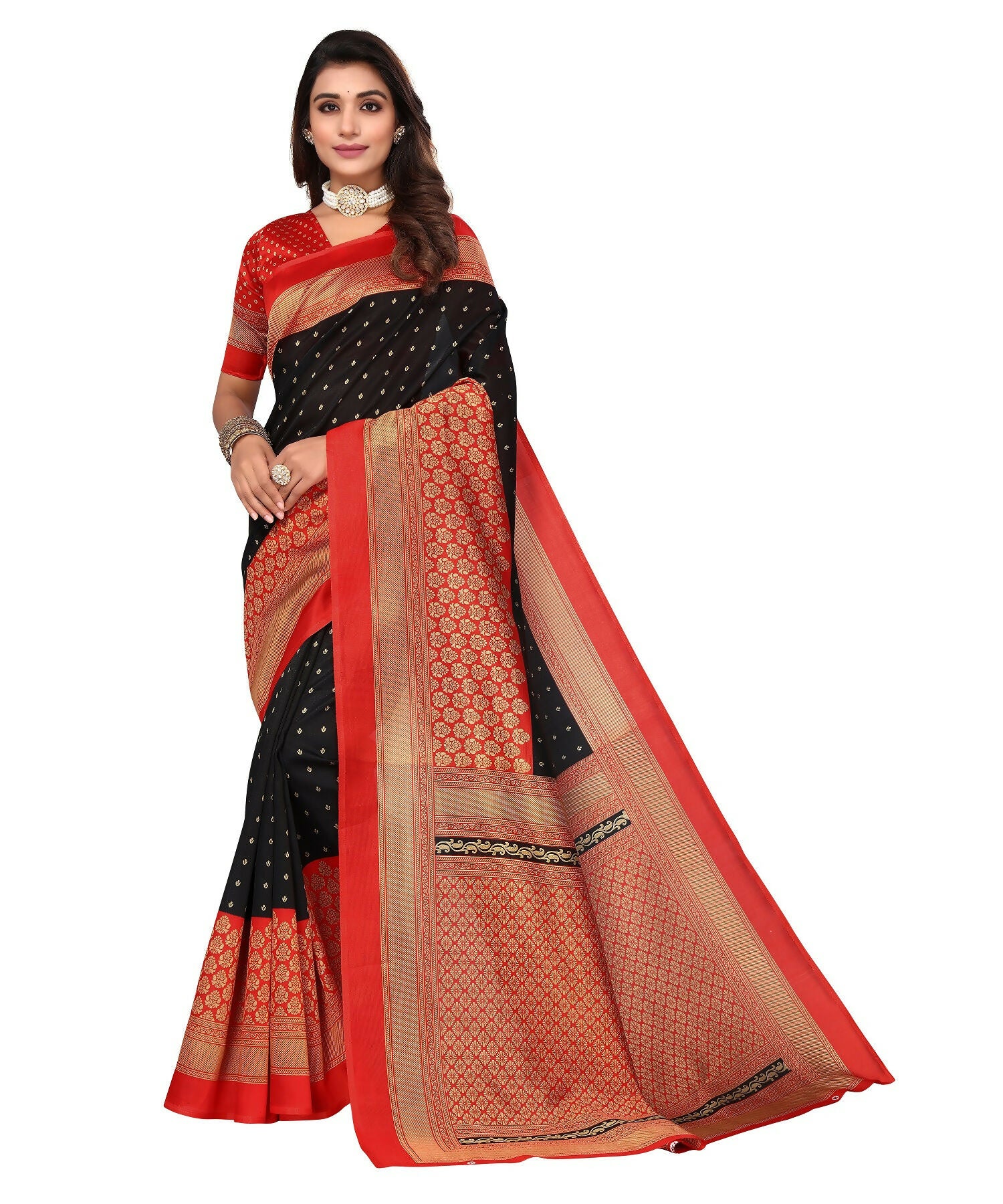 Vamika Black Printed Art Silk Saree - Distacart