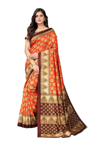 Vamika Orange Printed Art Silk Saree - Distacart