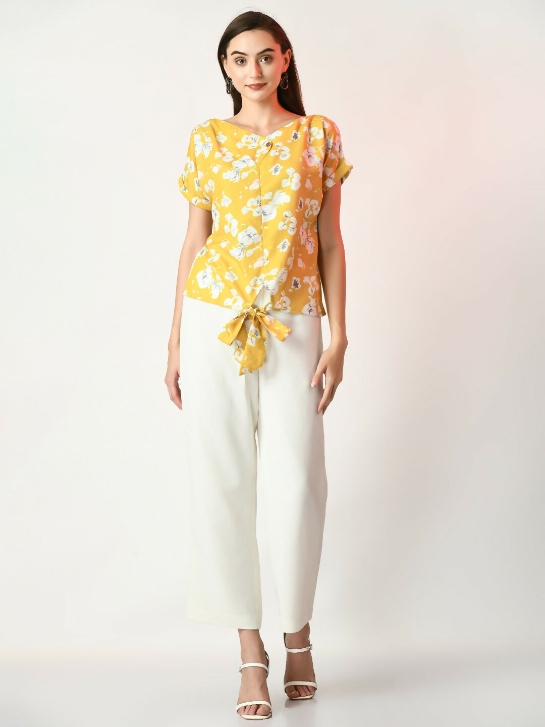 Myshka Women's Yellow Printed Top - Distacart