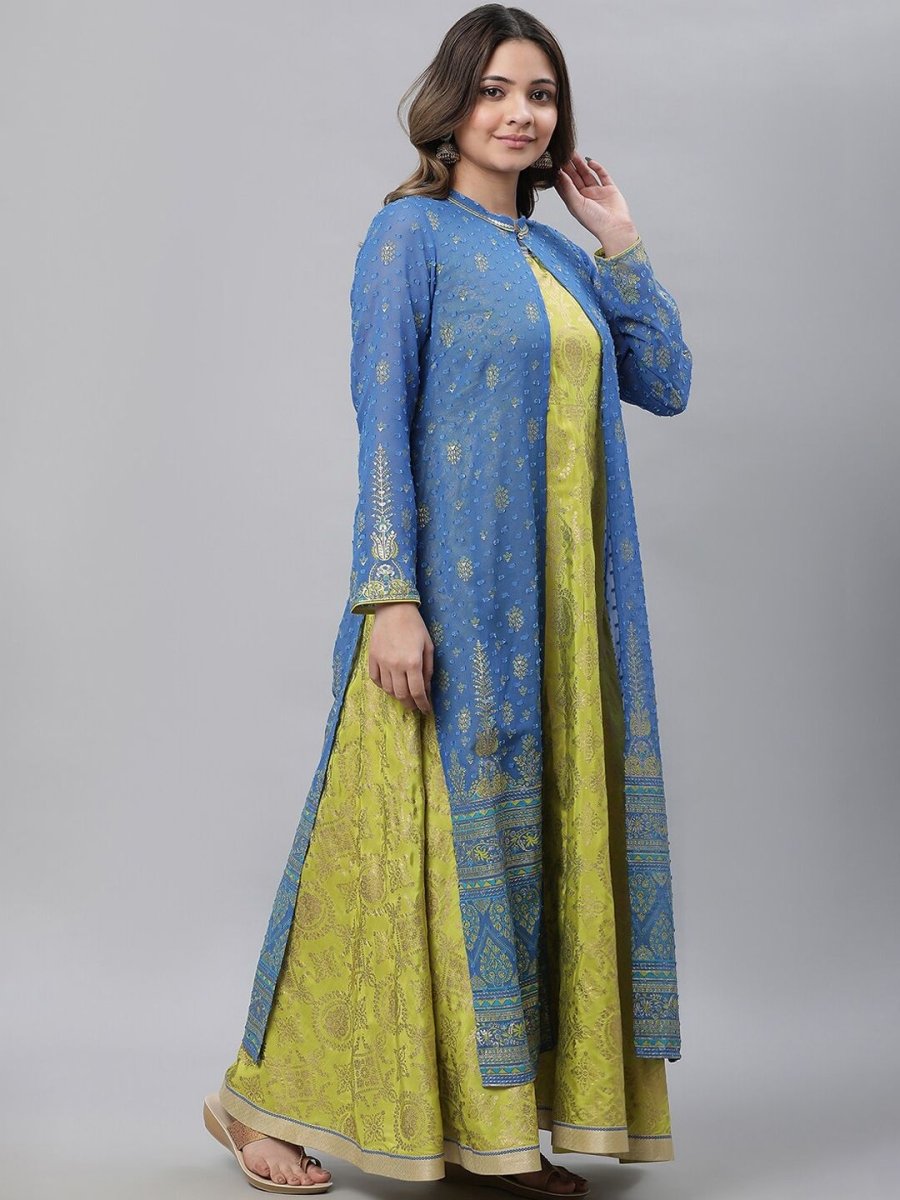 AURELIA Ethnic Motifs Printed Sleeveless Maxi Ethnic Dress With A Jacket