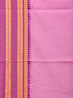 Thumbnail for Baby Pink and Pink Bamboo Cotton Plain Saree with Strips Pallu Design No Blouse - Global Threads - Distacart