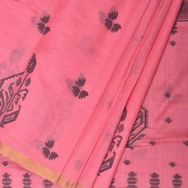 Baby Pink Khadi Cotton Handloom Saree with Buta and One Side Border Design - Global Threads - Distacart