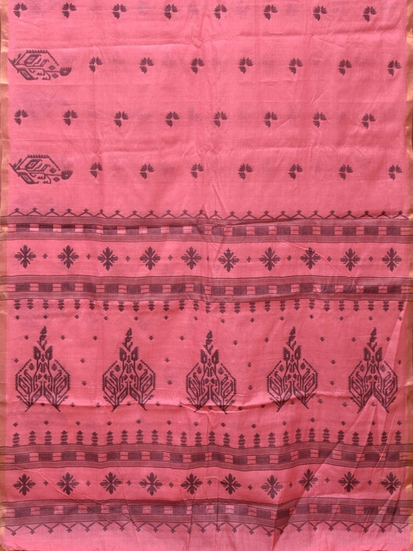 Baby Pink Khadi Cotton Handloom Saree with Buta and One Side Border Design - Global Threads - Distacart