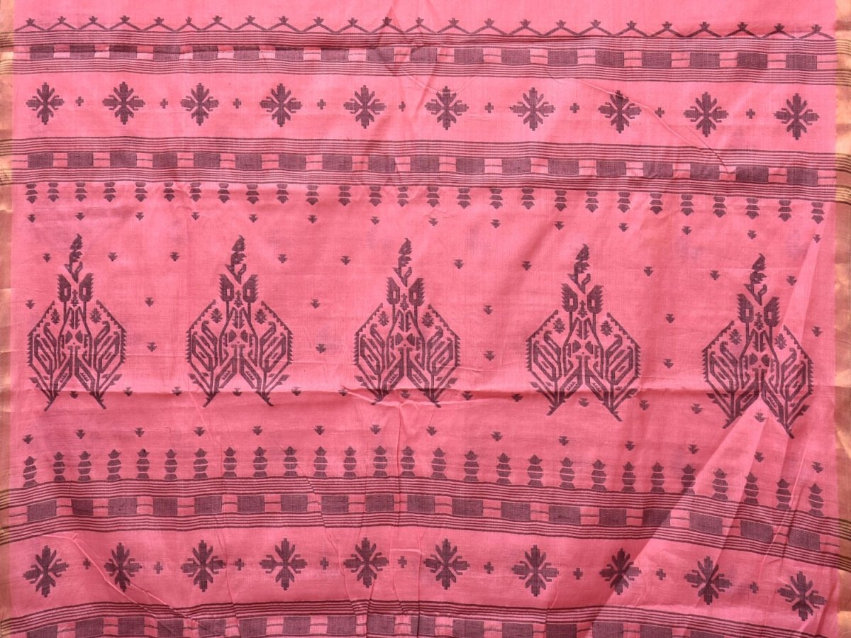 Baby Pink Khadi Cotton Handloom Saree with Buta and One Side Border Design - Global Threads - Distacart