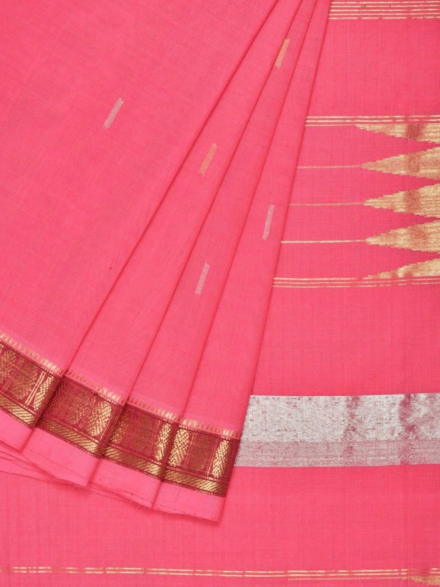 Baby Pink Khadi Cotton Handloom Saree with Doby Border and Zari Strips Pallu Design - Global Threads - Distacart