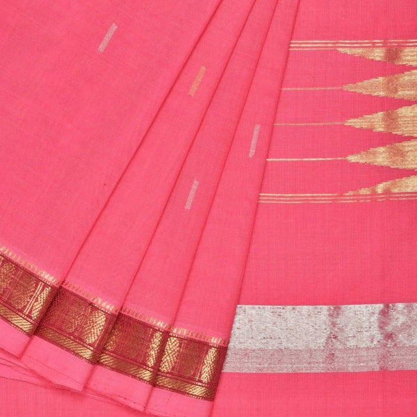 Baby Pink Khadi Cotton Handloom Saree with Doby Border and Zari Strips Pallu Design - Global Threads - Distacart