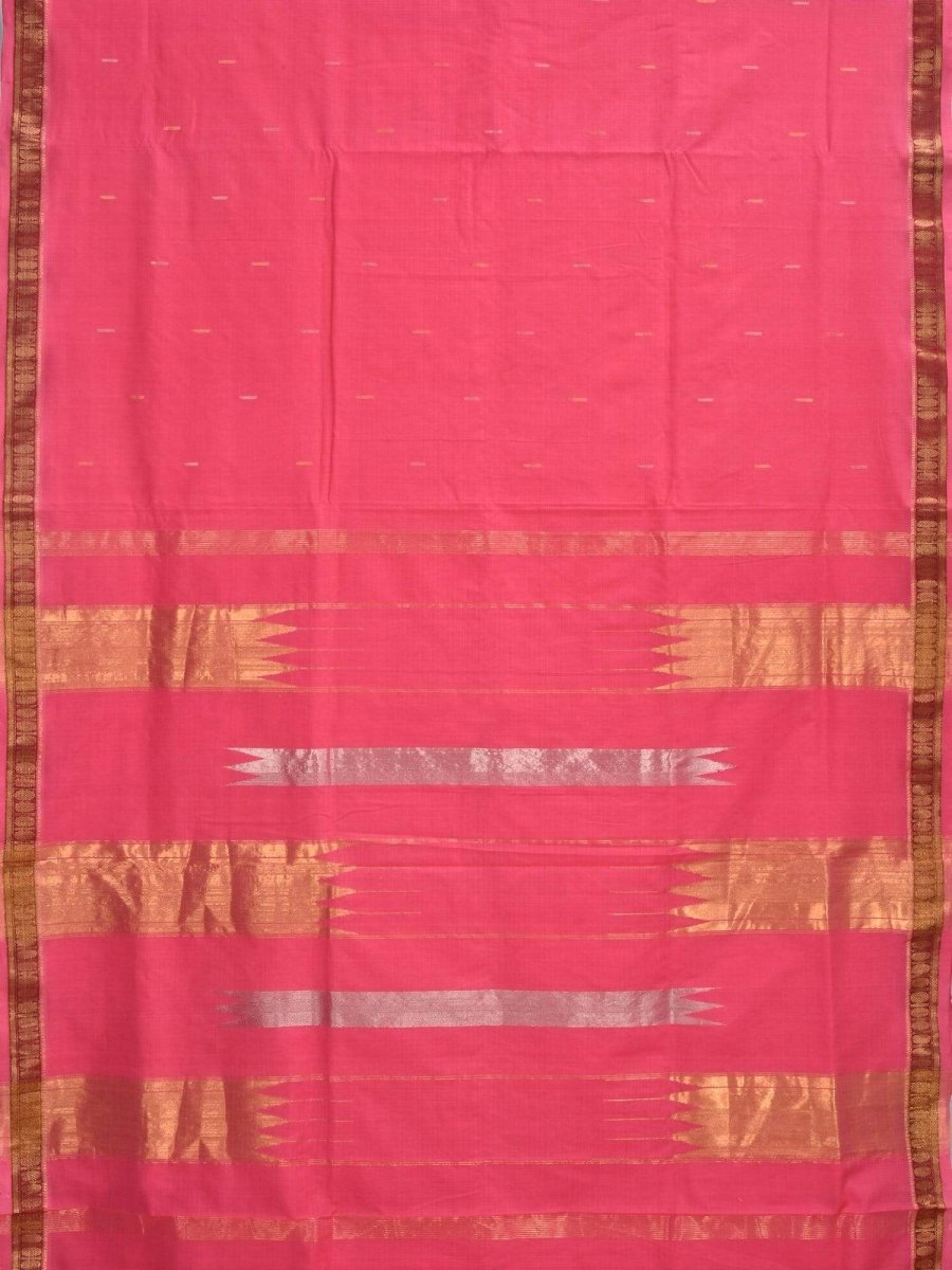 Baby Pink Khadi Cotton Handloom Saree with Doby Border and Zari Strips Pallu Design - Global Threads - Distacart
