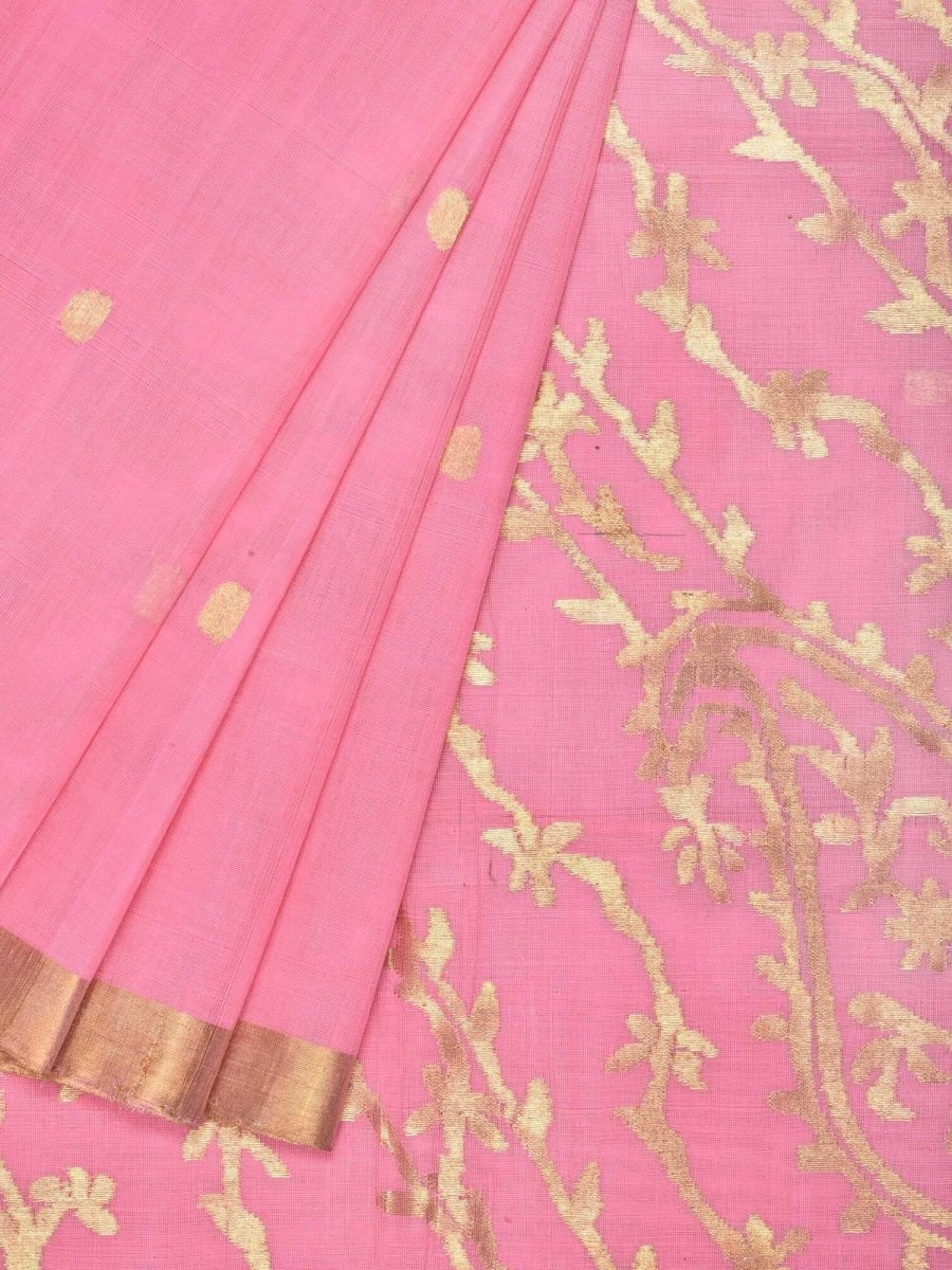 Baby Pink Khadi Cotton Handloom Saree with Pallu Design - Global Threads - Distacart