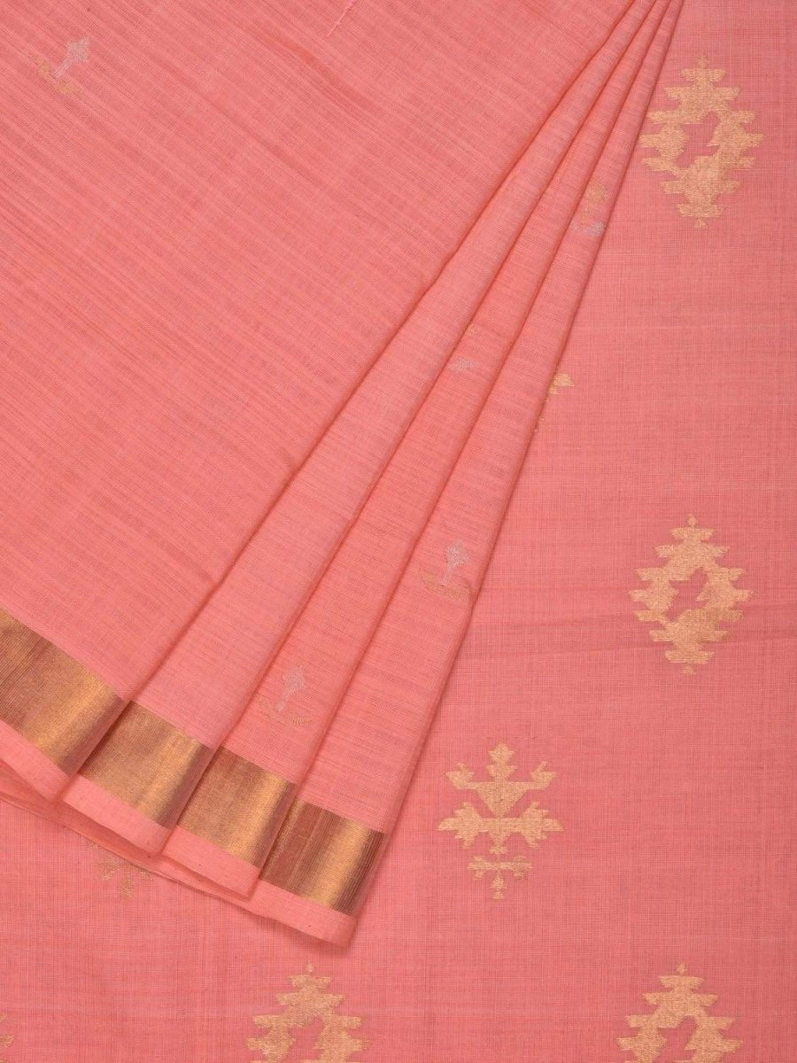 Baby Pink Uppada Cotton Handloom Saree with Assorted Buta Pallu Design - Global Threads - Distacart