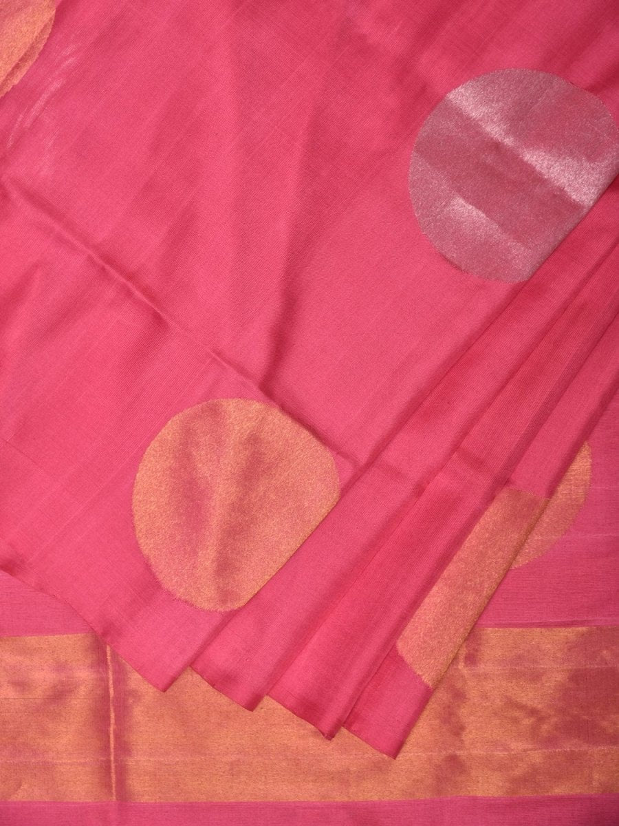 Baby Pink Uppada Silk Handloom Saree with Big Round Body Buta Design - Global Threads - Distacart