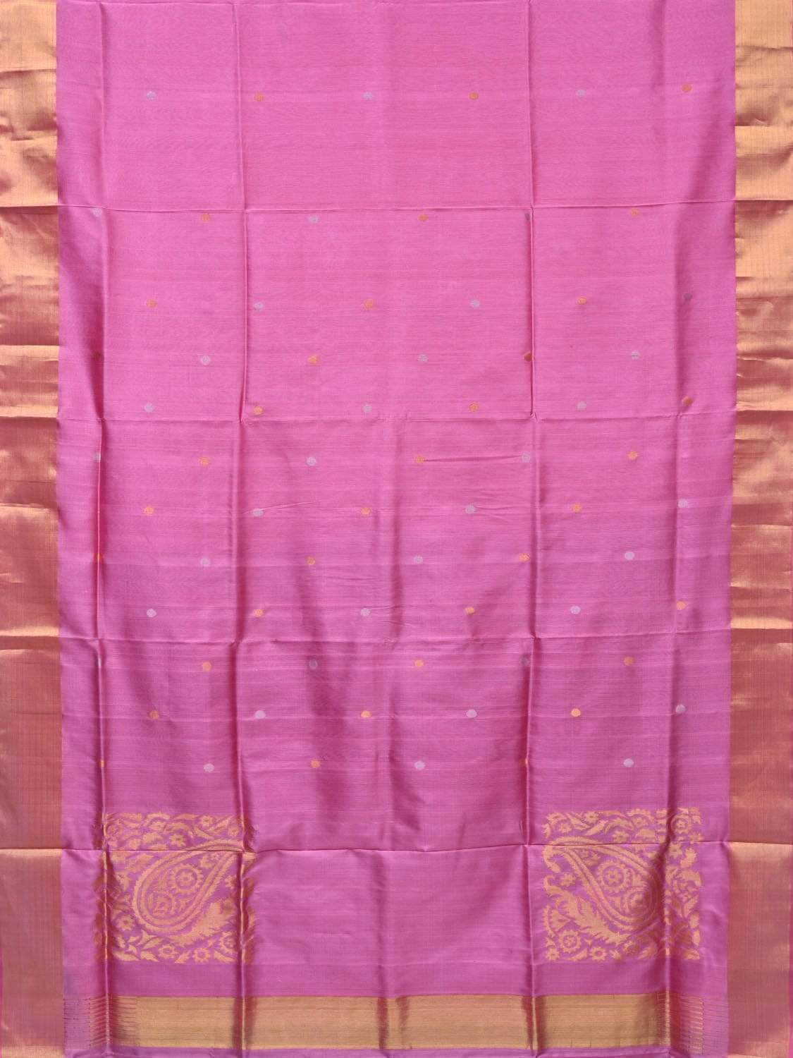 Baby Pink Uppada Silk Handloom Saree with Corner Mango Pallu Design - Global Threads - Distacart