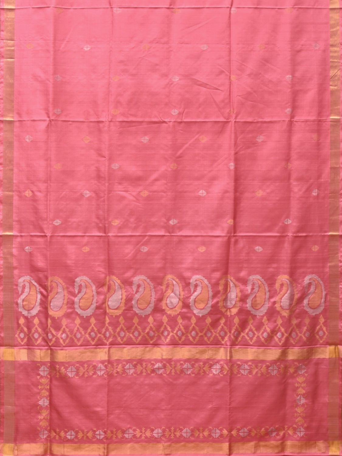 Baby Pink Uppada Silk Handloom Saree with Mango Pallu Design - Global Threads - Distacart