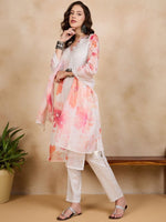 Thumbnail for Anouk White Floral Printed Regular Straight Kurta With Trousers & Dupatta
