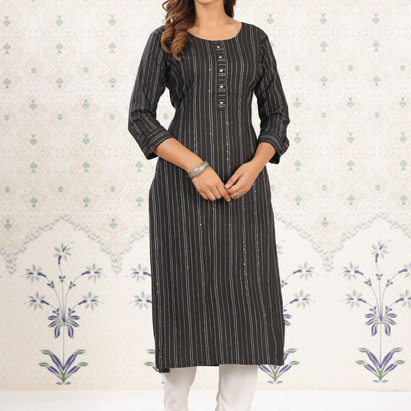 Ode by House of Pataudi Striped Round Neck Straight Cotton Kurta - Distacart