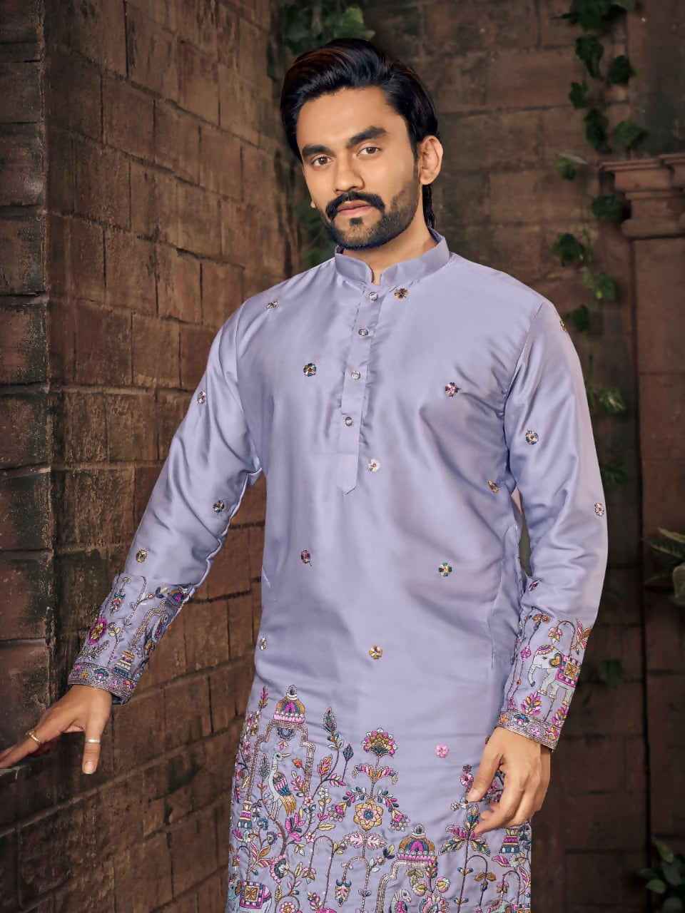Anaita Purple Multi Thread Work Silk Straight Kurta - Distacart