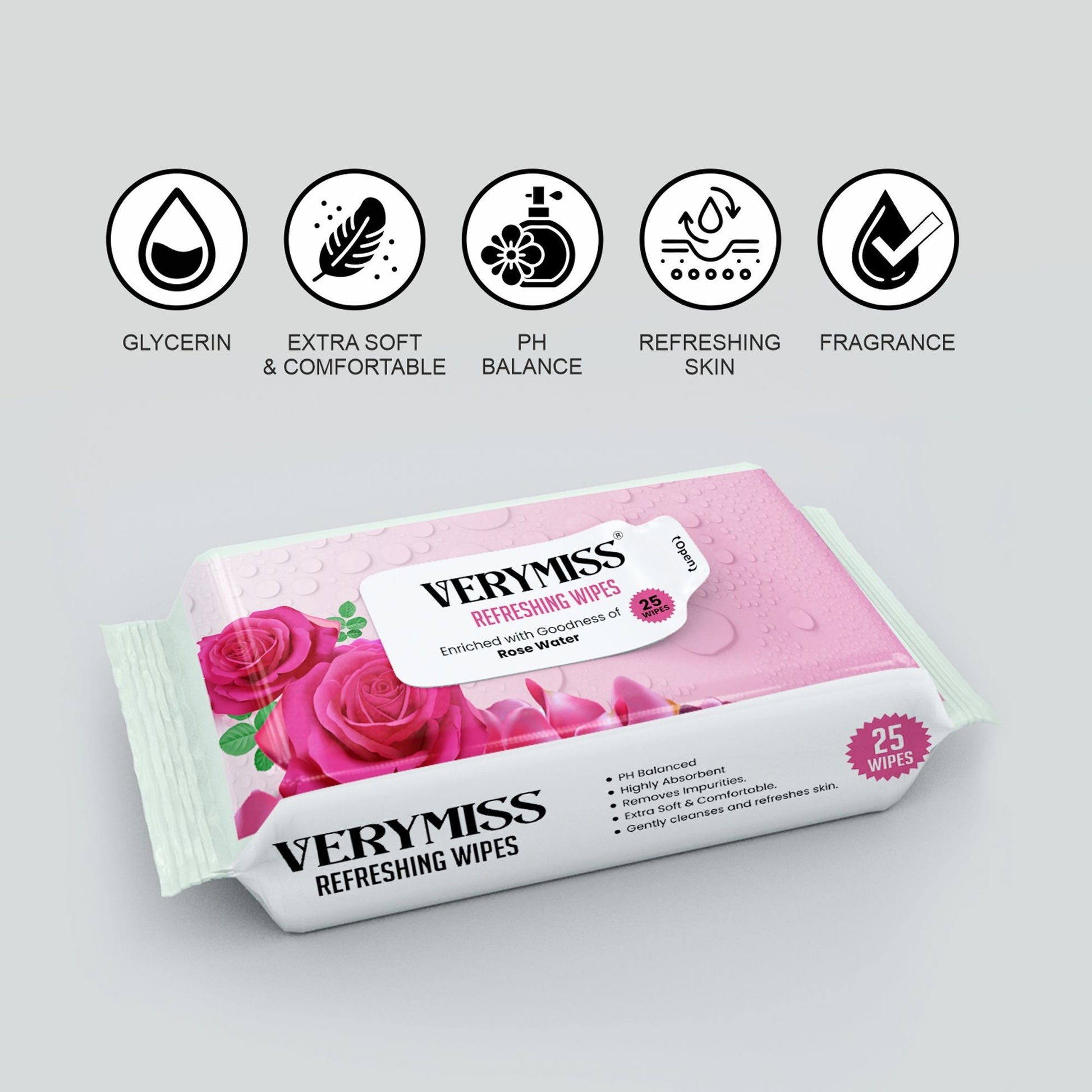 VERYMISS Rose Refreshing Face Wipes - Distacart