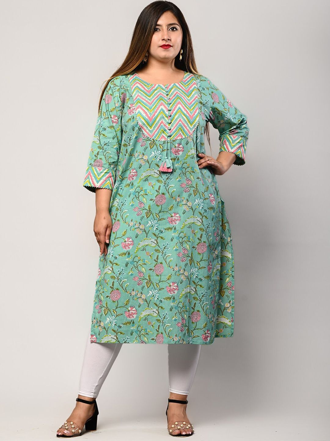Swasti Women Green Floral Printed Flared Sleeves Floral Kurta - Distacart