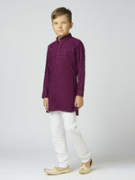 Thumbnail for Joban Fashion Kids Island Full Sleeves Cotton Kurta, Pyjama Set with Sequin work - Wine - Distacart