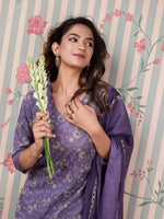 Thumbnail for Ode by House of Pataudi Floral Printed Pure Cotton Kurta with Trousers & Dupatta - Distacart