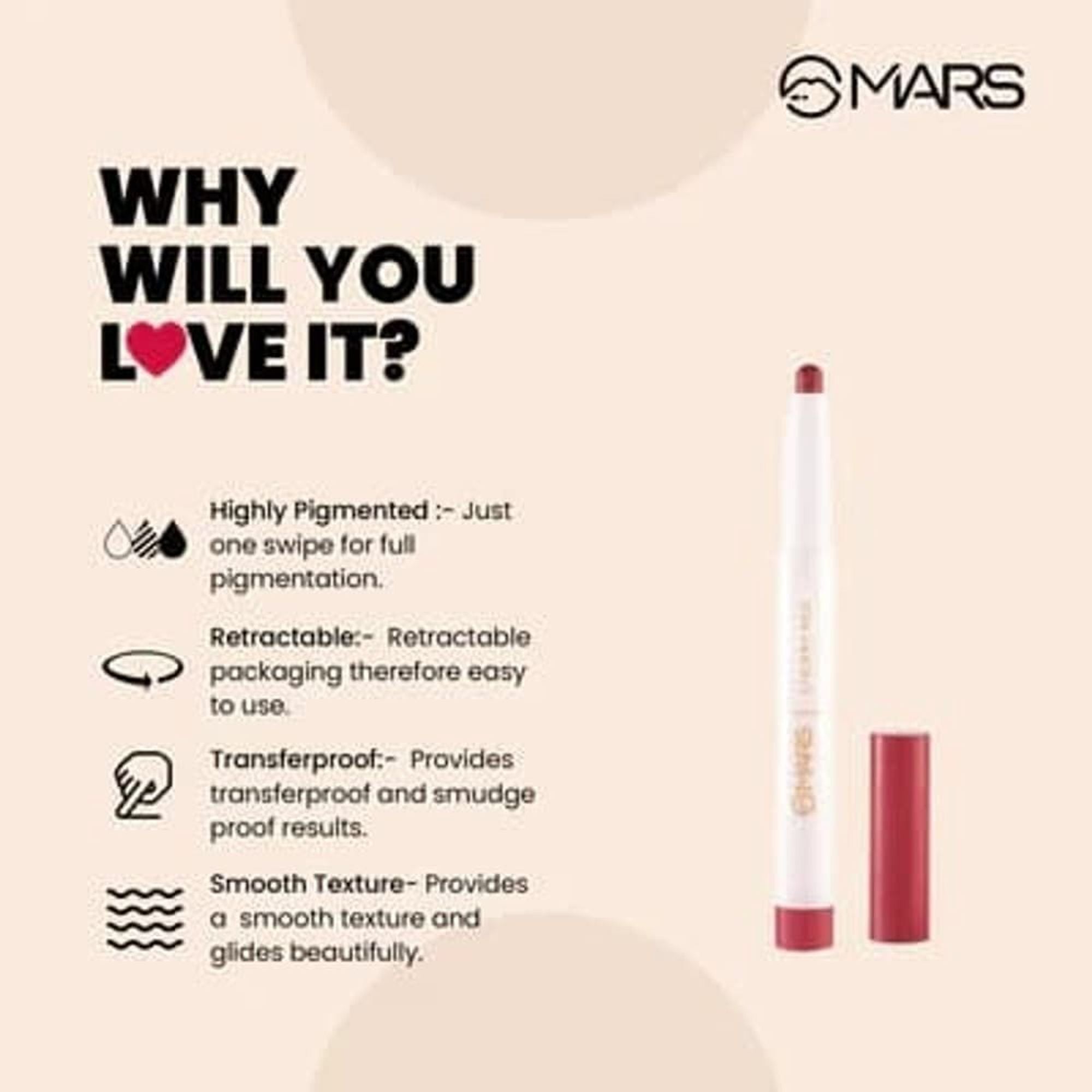 MARS Cosmetics Retractable Poppins Lipstick - Apricot Love - Distacart