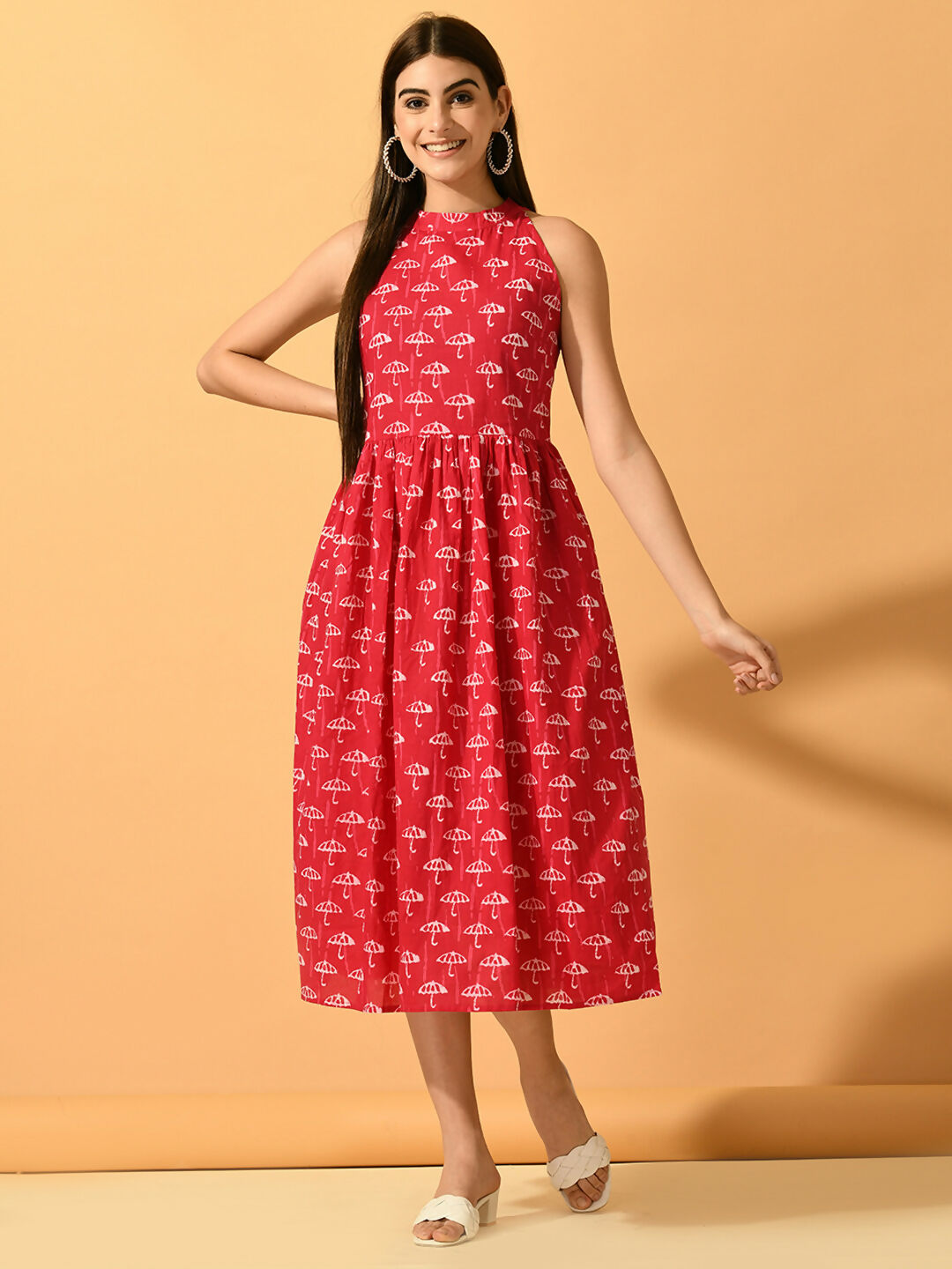 Myshka Women's Pink Fit and Flare Party Dress - Distacart