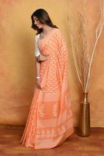 Thumbnail for Very Much Indian Handblock Printed Cotton Saree With Natural Dyes - Light Peach - Distacart