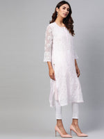 Thumbnail for ADA Women Pink & White Chikankari Embroidered Handloom Kurta with Trousers - Distacart