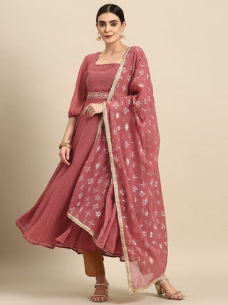All About You Square Neck Dobby Weave A-Line Kurta With Dupatta - Distacart