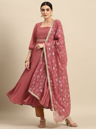 All About You Square Neck Dobby Weave A-Line Kurta With Dupatta - Distacart