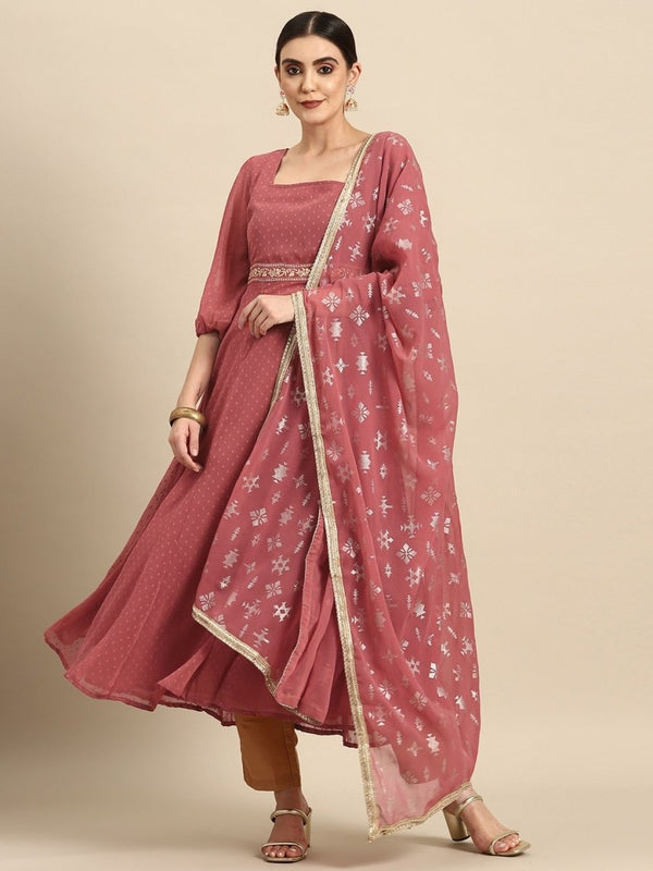 All About You Square Neck Dobby Weave A-Line Kurta With Dupatta - Distacart