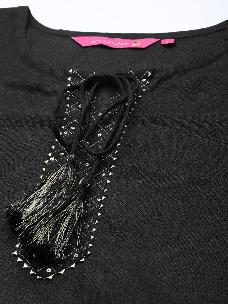 Anubhutee Women Black Yoke Design Gotta Patti Kurta with Trousers - Distacart