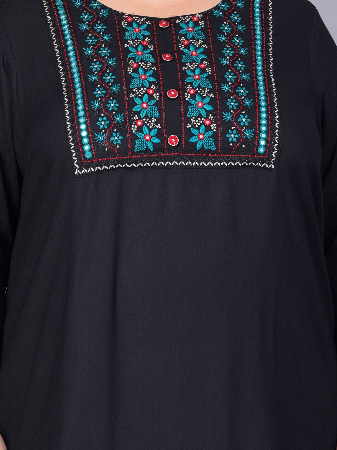 Sztori Plus Size Floral Embroidered Yoke Mirror Work Straight Kurta - Distacart