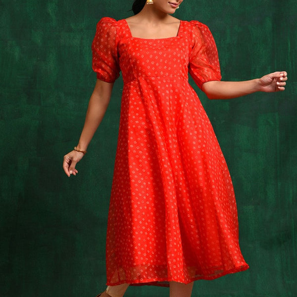 Aks Geometric Printed Sweetheart Neck Puff Sleeves Anarkali Kurta - Distacart