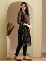 Thumbnail for ADA Women Black Embroidered Regular Chikankari Kurta with Trousers - Distacart