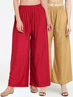 Thumbnail for TAG 7 Women Pack of 2 Maroon & Beige Solid Wide-Leg Palazzos