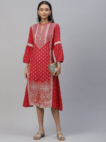 Thumbnail for AURELIA Women Red & Golden Ethnic Motifs A-Line Midi Ethnic Dress