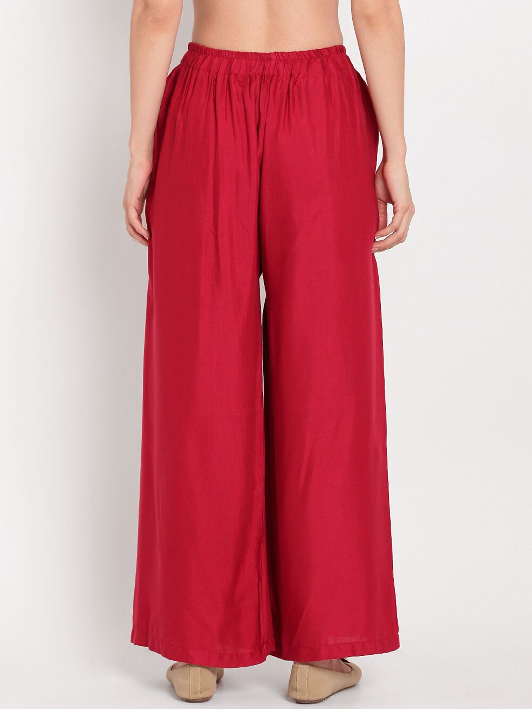 TAG 7 Women Pack of 2 Maroon & Beige Solid Wide-Leg Palazzos