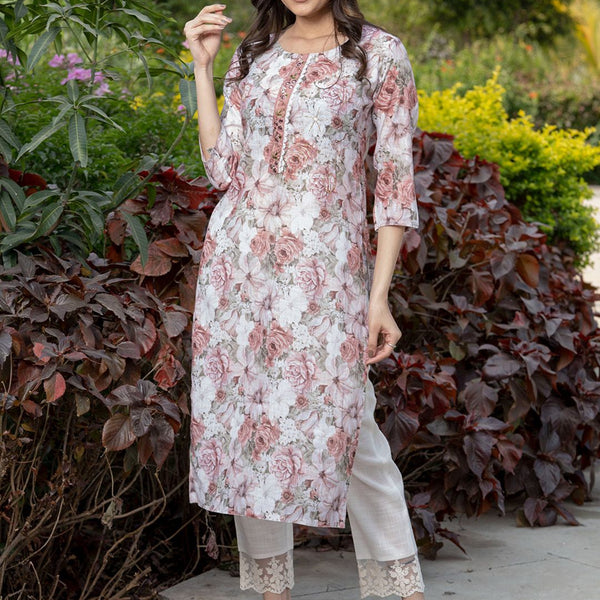 Sangria Floral-Printed Straight Kurtas - Distacart