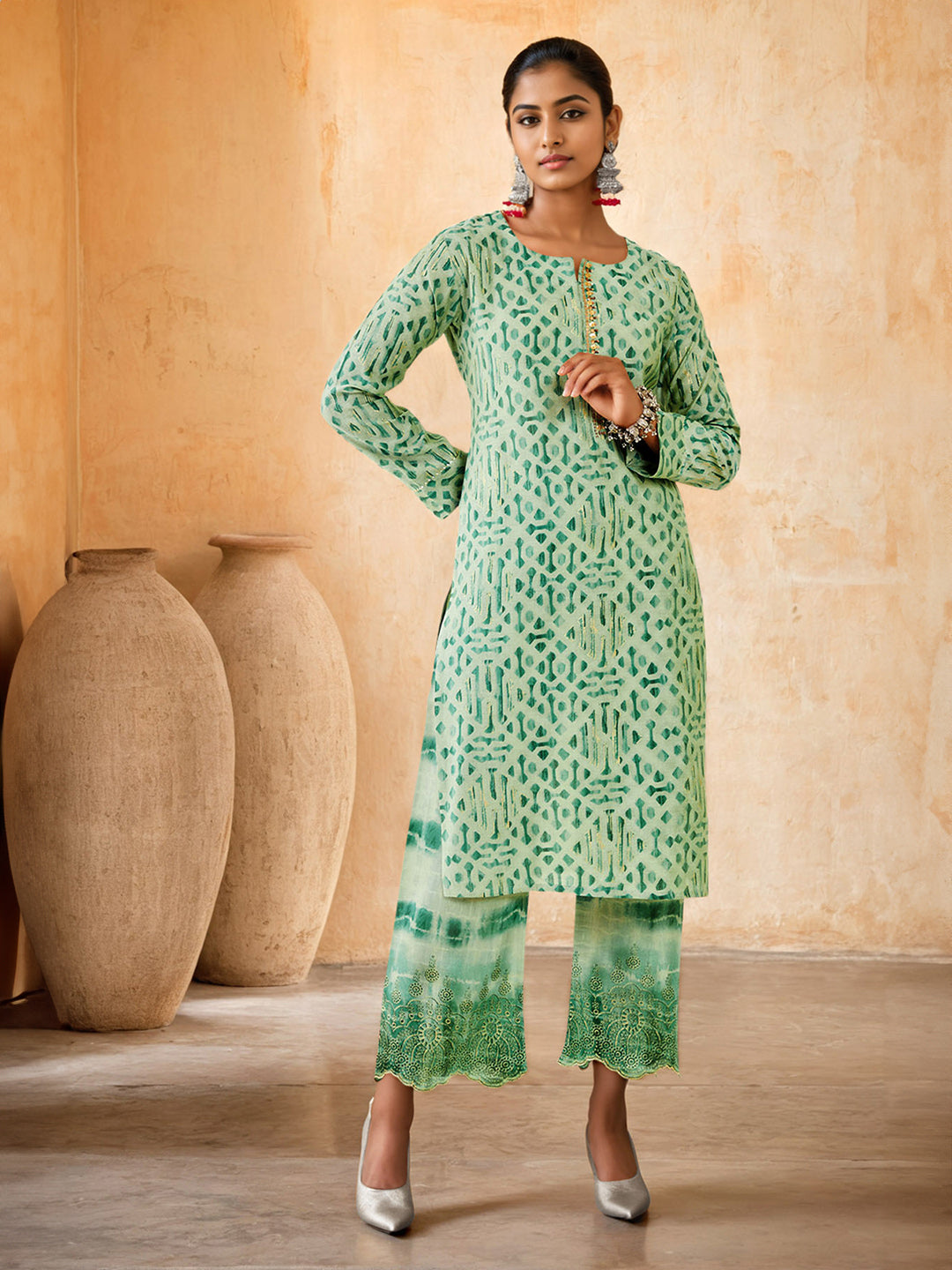 Soch Printed Sequinned Straight Kurta With Palazzos - Distacart