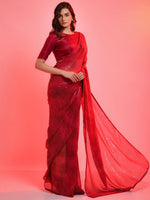 Thumbnail for Anouk Red & Gold-Toned Embellished Sequinned Pure Georgette Saree - Distacart