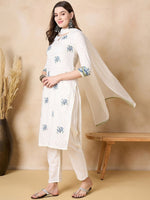 Thumbnail for Anouk Floral Embroidered Thread Work Pure Cotton Straight Kurta with Trousers & Dupatta