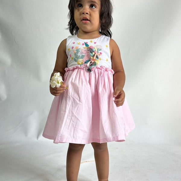 ArthLife White And Pink Unicorn Embroidered Dress - Distacart