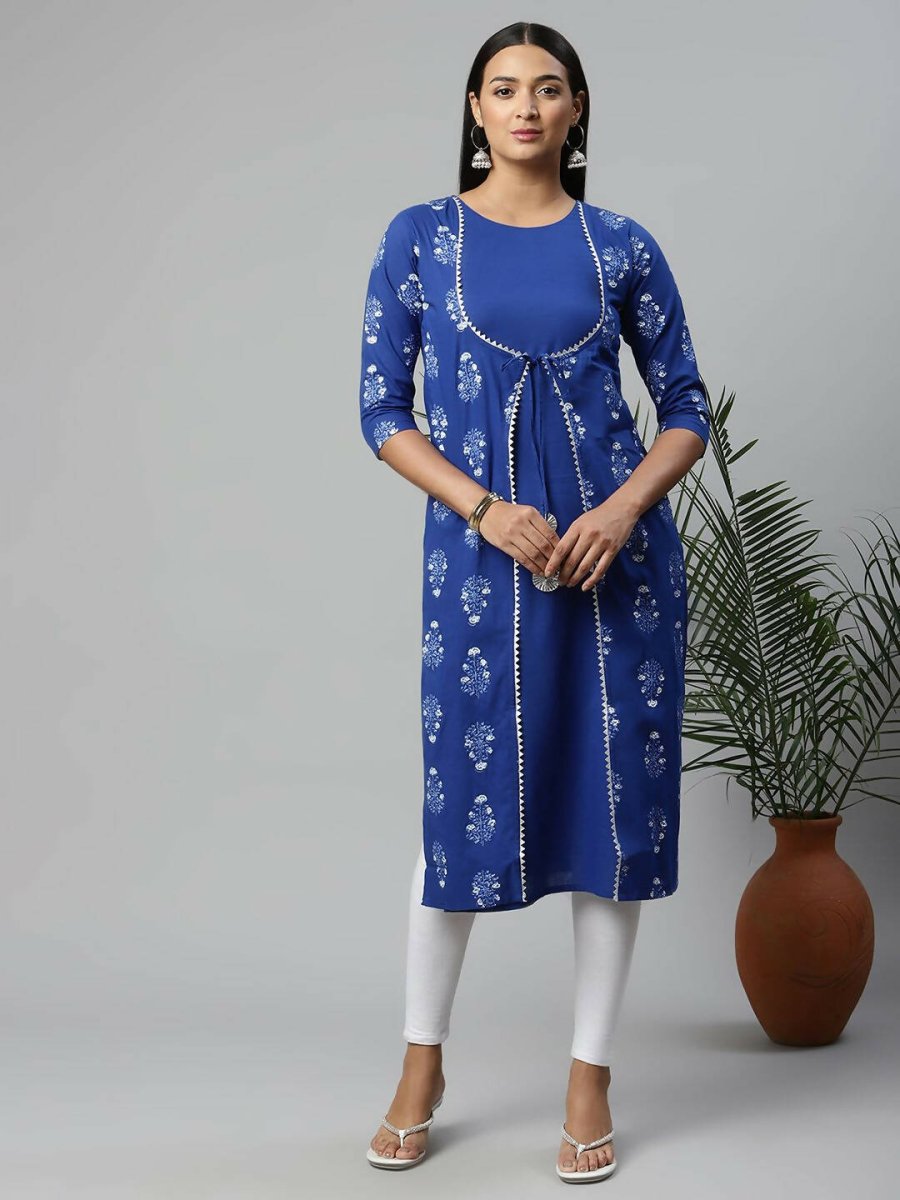Ahalyaa Womens Beautiful Royal Blue Pure Cotton Printed Kurtas - Distacart