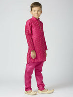 Thumbnail for Joban Fashion Kids Island Full Sleeves Chanderi Kurta, Pyjama Set with Traditional Butta Work - Rani Pink - Distacart