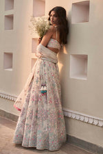 Thumbnail for Jyoti Fashion Cream Thread Embroidery Georgette Designer Lehenga Choli with Dupatta - Distacart