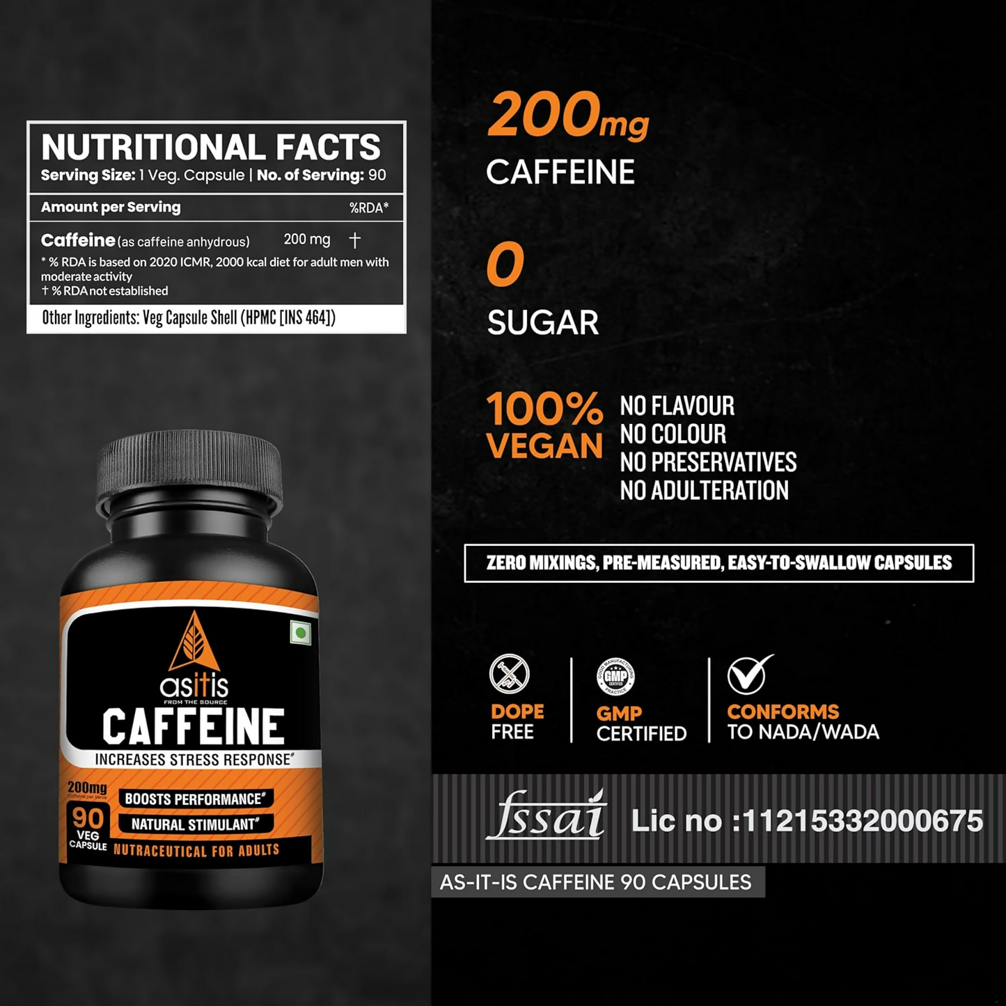 As-It-Is Nutrition Caffeine Per Serving Capsules - Distacart