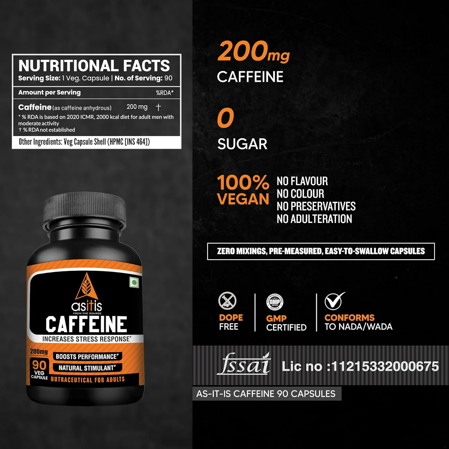 As-It-Is Nutrition Caffeine Per Serving Capsules - Distacart