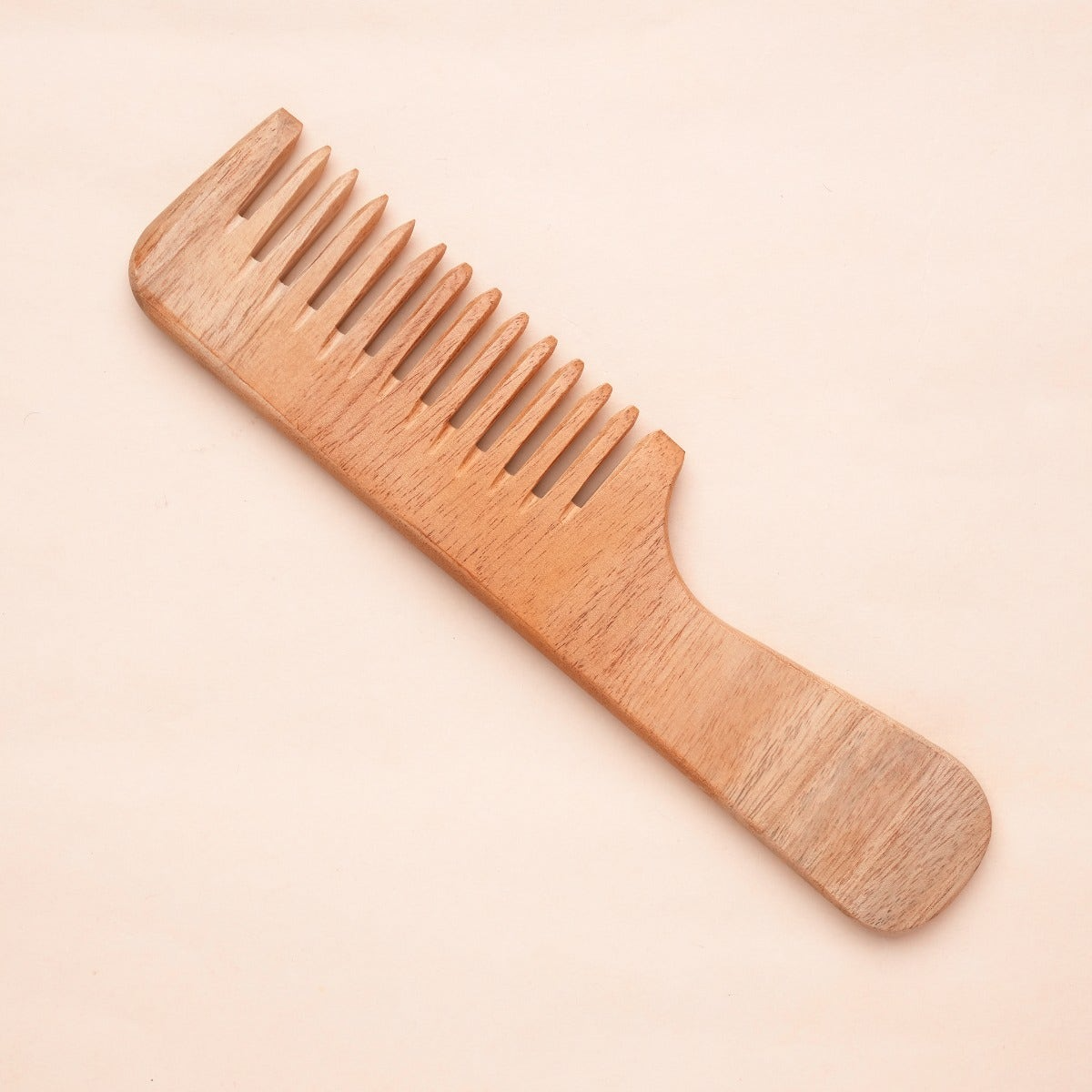 Isha Life Handmade Neem Wood Comb With Handle (Wider Teeth)