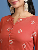 Thumbnail for Vishudh Rust Orange Ethnic Motifs Printed Regular Kurta With Trousers
